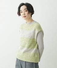 NGFET01230 GIANNI LO GIUDICE(ジャンニ ロ ジュディチェ) [日本製]綿ギマボーダーニットベスト グリーン