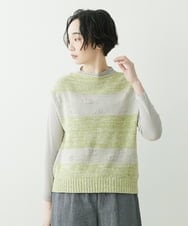 NGFET01230 GIANNI LO GIUDICE(ジャンニ ロ ジュディチェ) [日本製]綿ギマボーダーニットベスト グリーン