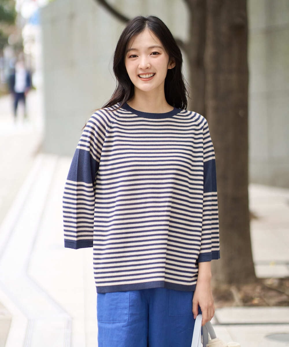 NGFGE40230 GIANNI LO GIUDICE(ジャンニ ロ ジュディチェ) [洗える]ペーパーヤーンニット ネイビー