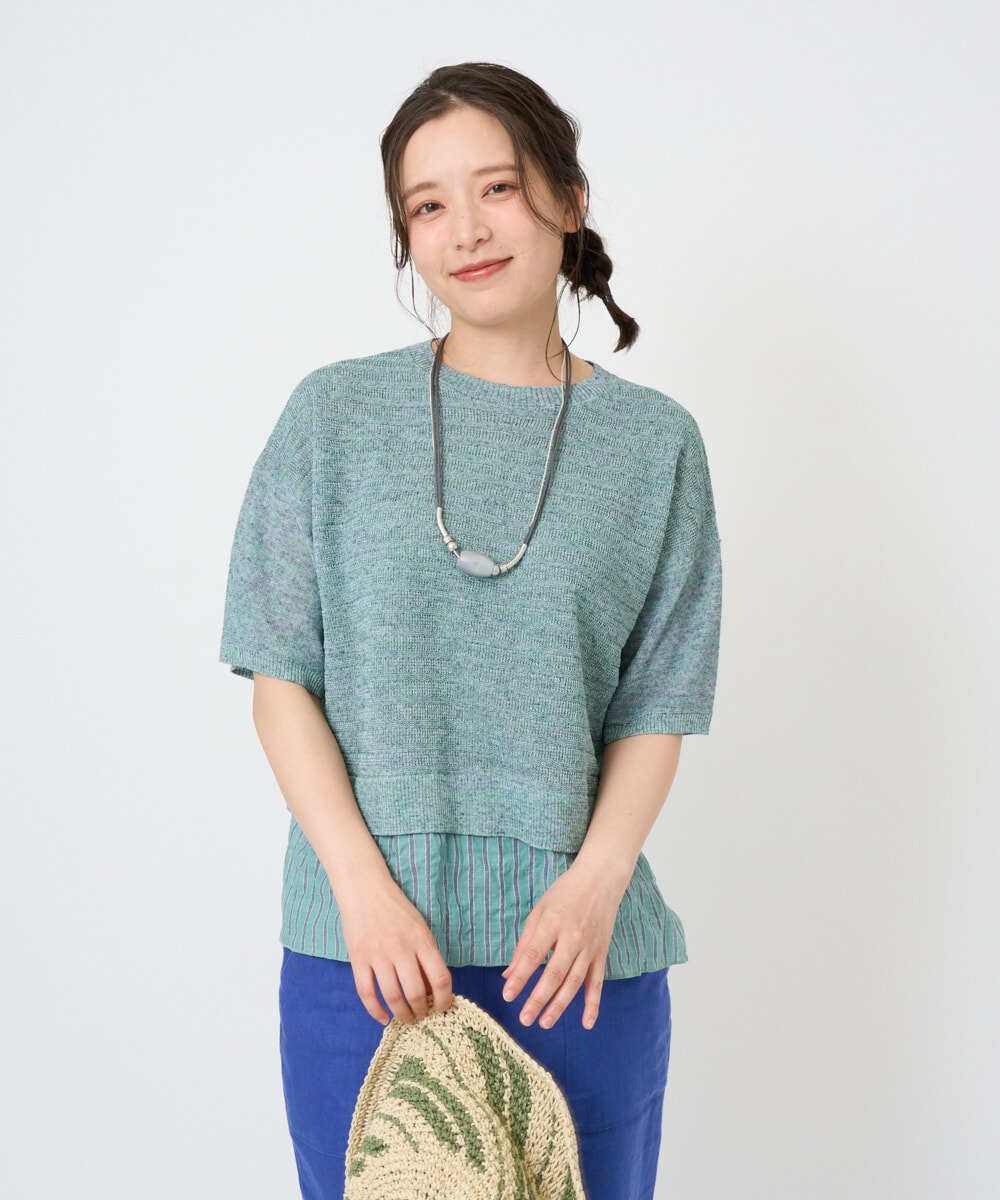 NGFGE44290 GIANNI LO GIUDICE(ジャンニ ロ ジュディチェ) [洗える]テトロンリネンカスリニット グリーン