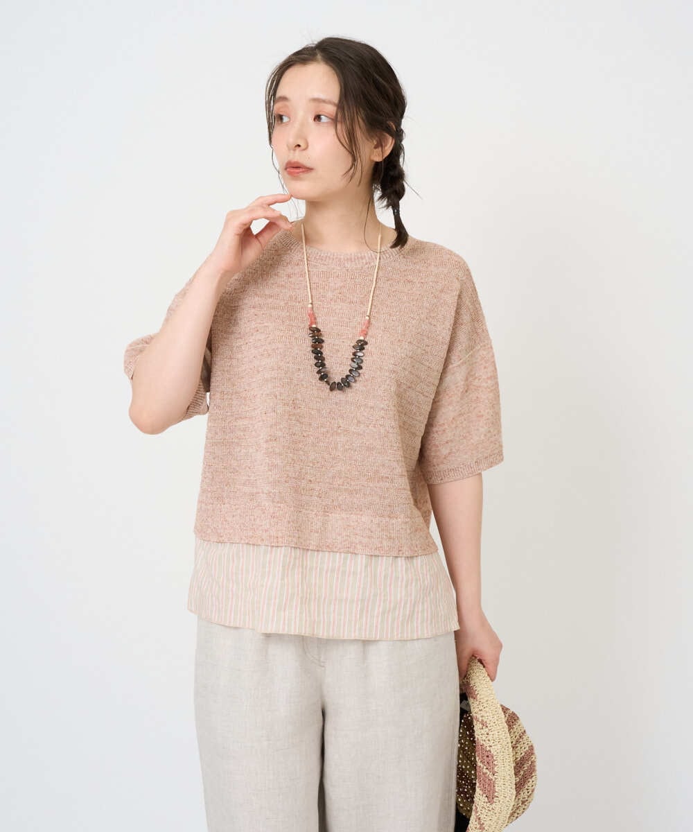 NGFGE44290 GIANNI LO GIUDICE(ジャンニ ロ ジュディチェ) [洗える]テトロンリネンカスリニット オレンジベージュ