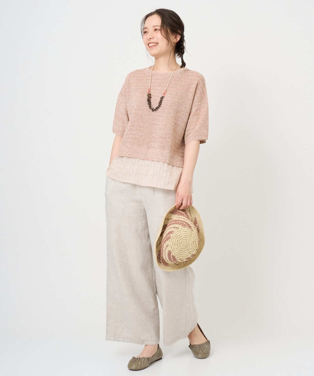 NGFGE44290 GIANNI LO GIUDICE(ジャンニ ロ ジュディチェ) [洗える]テトロンリネンカスリニット オレンジベージュ