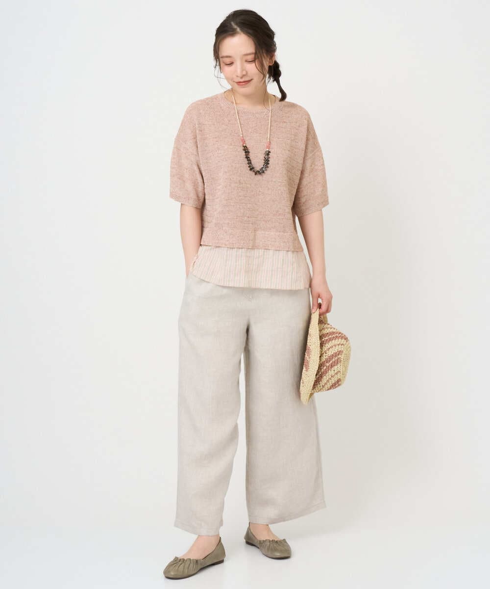 NGFGE44290 GIANNI LO GIUDICE(ジャンニ ロ ジュディチェ) [洗える]テトロンリネンカスリニット オレンジベージュ