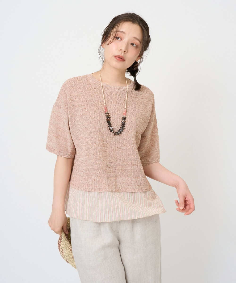 NGFGE44290 GIANNI LO GIUDICE(ジャンニ ロ ジュディチェ) [洗える]テトロンリネンカスリニット オレンジベージュ