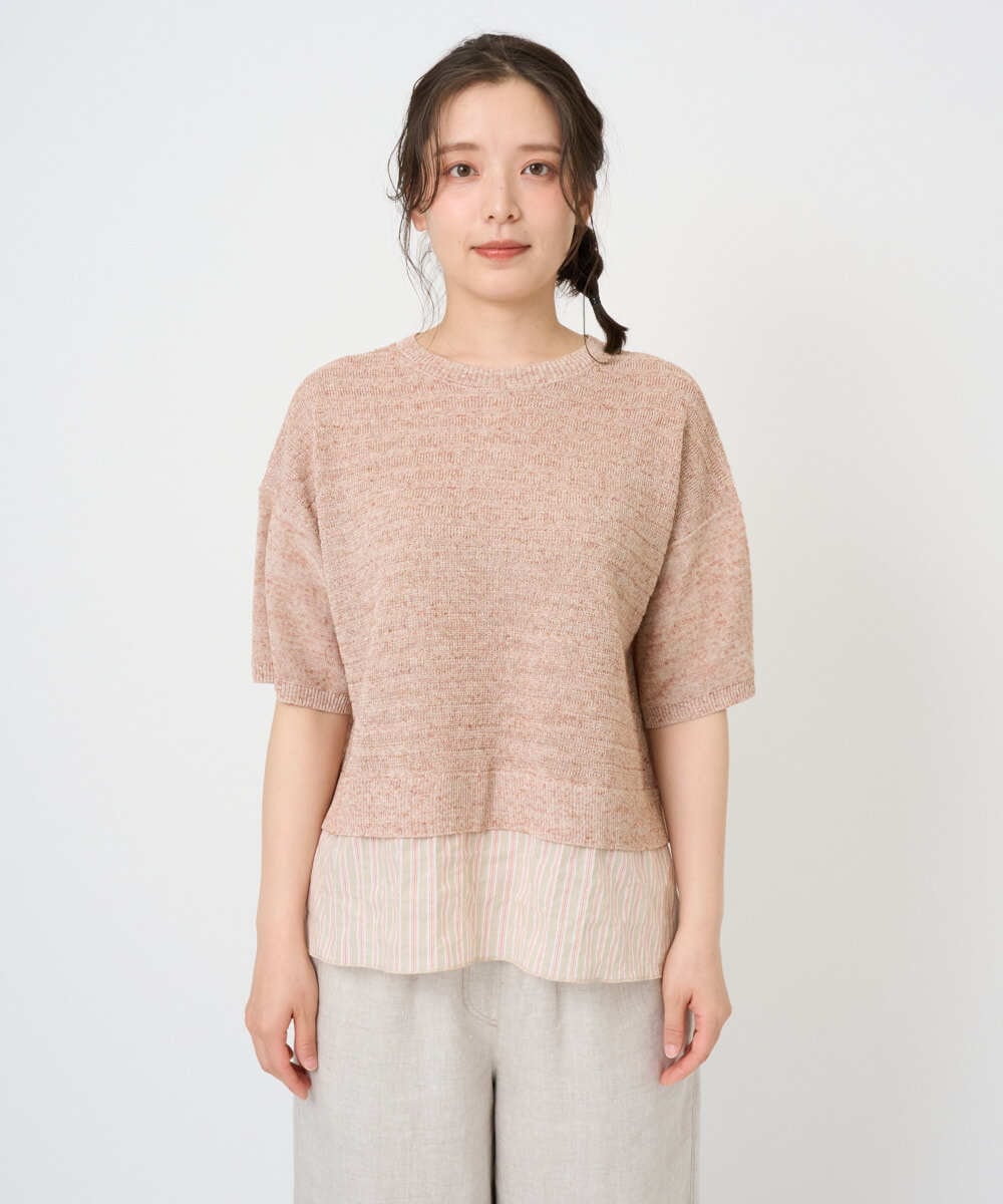 NGFGE44290 GIANNI LO GIUDICE(ジャンニ ロ ジュディチェ) [洗える]テトロンリネンカスリニット オレンジベージュ