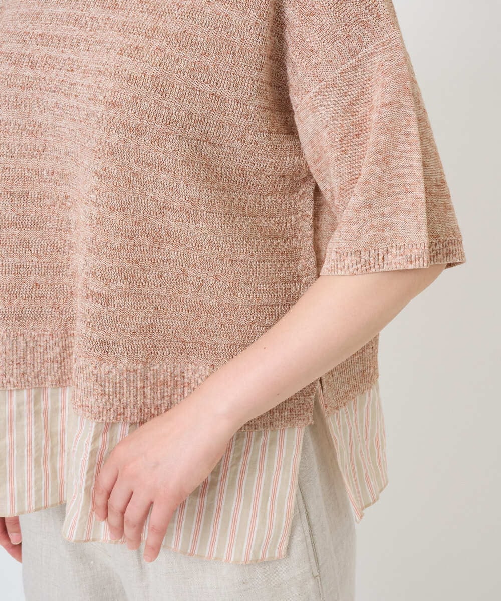 NGFGE44290 GIANNI LO GIUDICE(ジャンニ ロ ジュディチェ) [洗える]テトロンリネンカスリニット オレンジベージュ