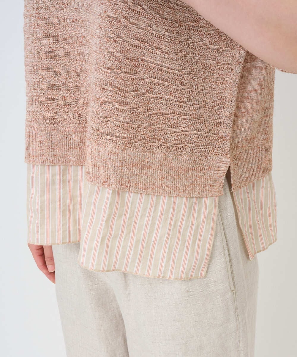 NGFGE44290 GIANNI LO GIUDICE(ジャンニ ロ ジュディチェ) [洗える]テトロンリネンカスリニット オレンジベージュ