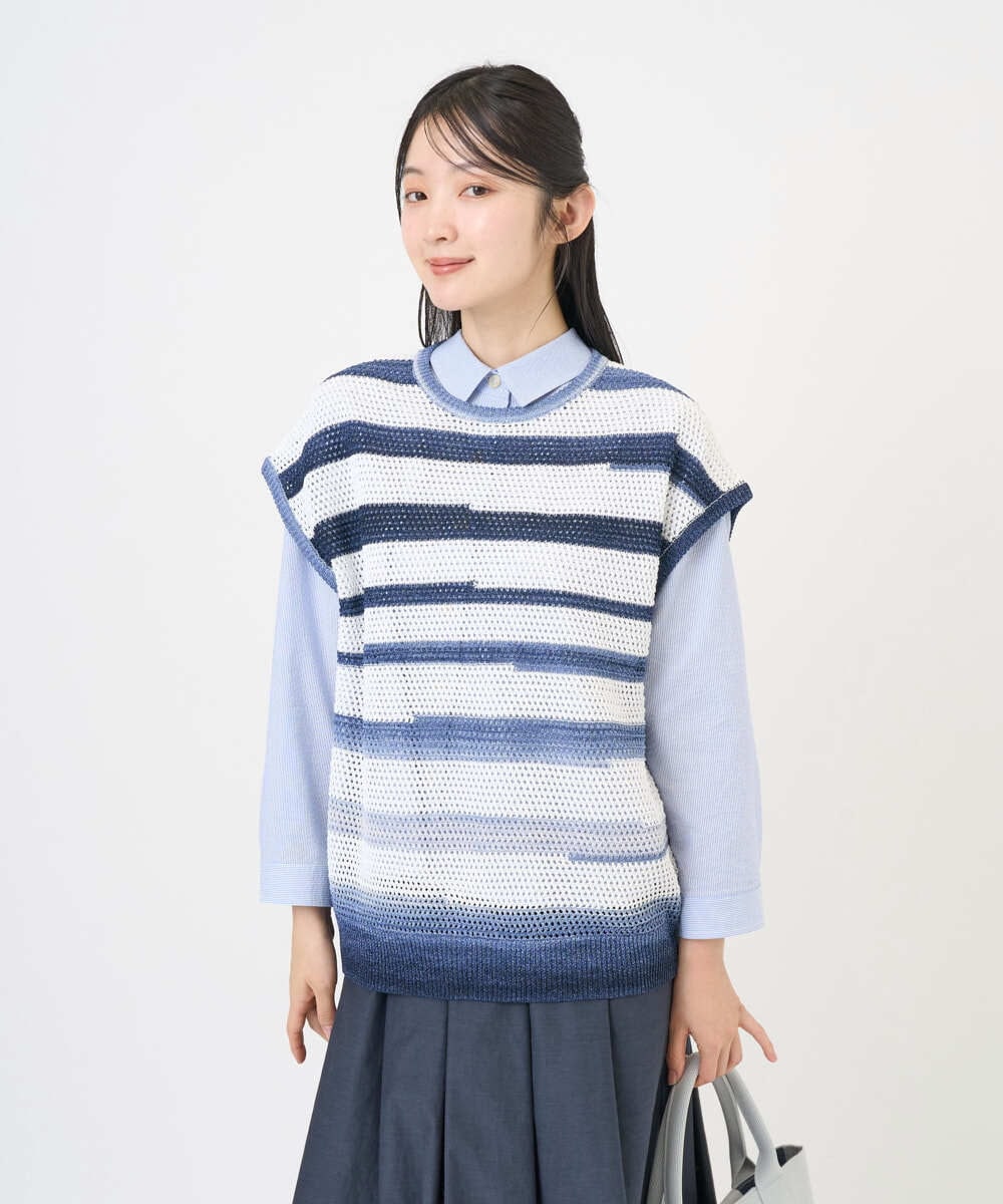 NGFGF40230 GIANNI LO GIUDICE(ジャンニ ロ ジュディチェ) カスリボーダーニットベスト ネイビー