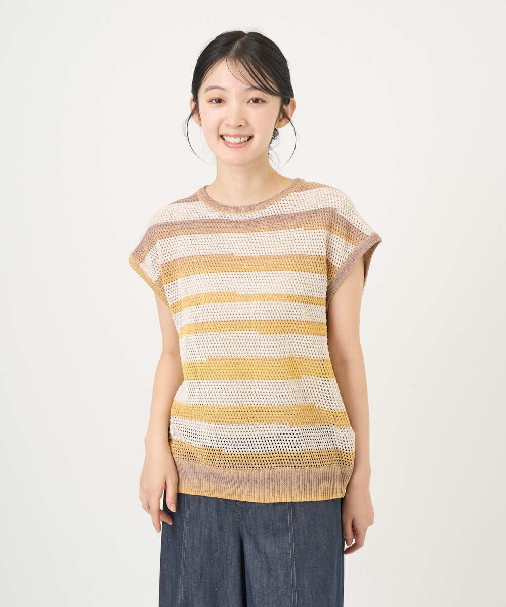 NGFGF40230 GIANNI LO GIUDICE(ジャンニ ロ ジュディチェ) カスリボーダーニットベスト ベージュイエロー