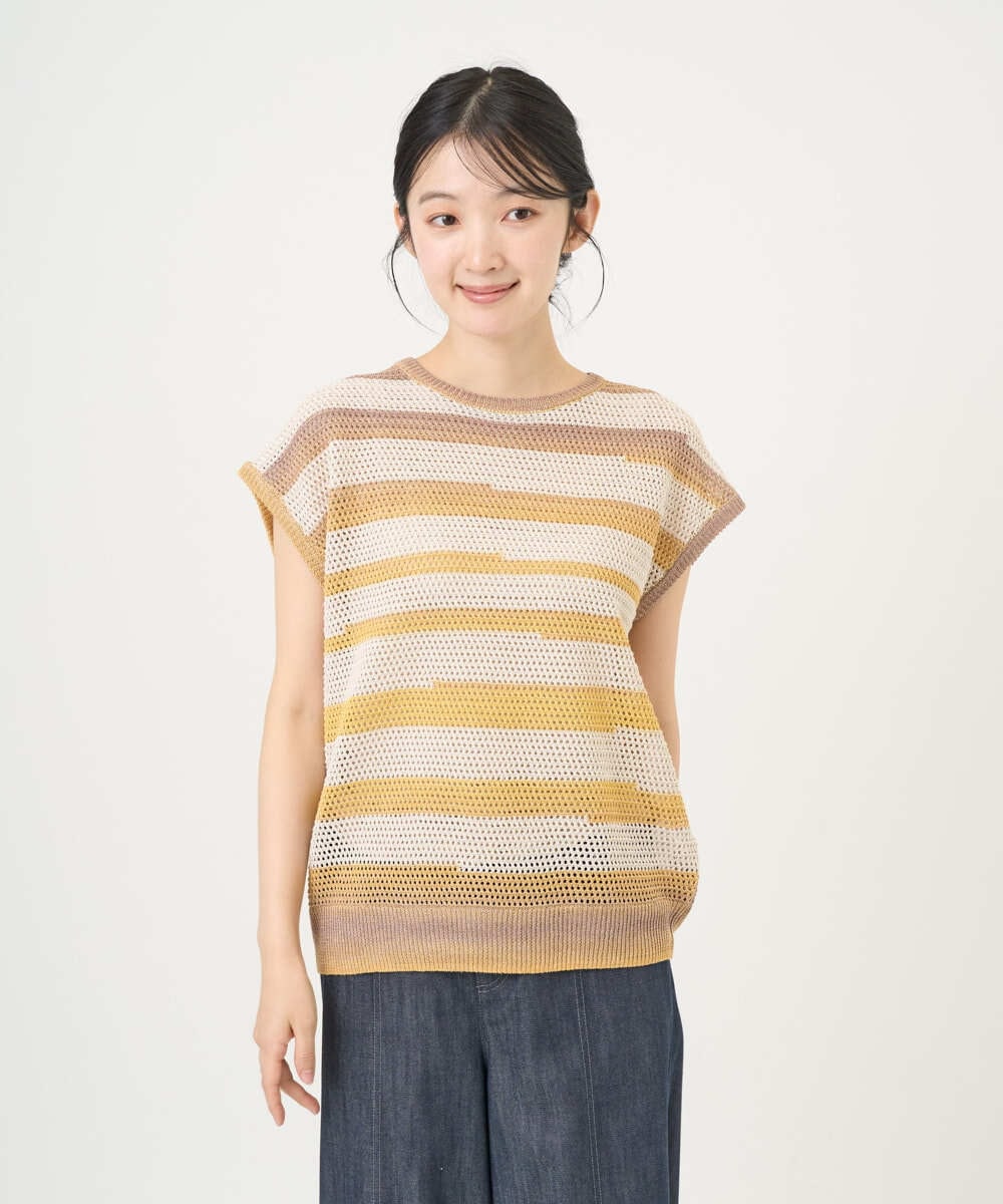 NGFGF40230 GIANNI LO GIUDICE(ジャンニ ロ ジュディチェ) カスリボーダーニットベスト ベージュイエロー