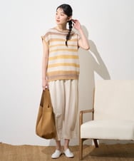 NGFGF40230 GIANNI LO GIUDICE(ジャンニ ロ ジュディチェ) カスリボーダーニットベスト ベージュイエロー