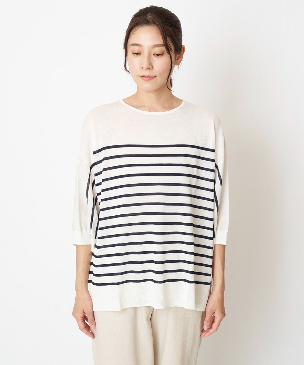 NGFGS10230 GIANNI LO GIUDICE [洗える]天竺ボーダー半袖 ニット