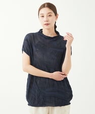 NGFGV42230 GIANNI LO GIUDICE(ジャンニ ロ ジュディチェ) [洗える]ウェーブプレーティング刺繍ニット ネイビー