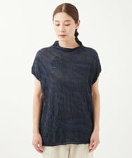 NGFGV42230 GIANNI LO GIUDICE(ジャンニ ロ ジュディチェ) [洗える]ウェーブプレーティング刺繍ニット ネイビー