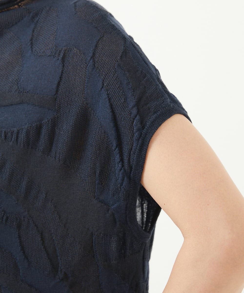 NGFGV42230 GIANNI LO GIUDICE(ジャンニ ロ ジュディチェ) [洗える]ウェーブプレーティング刺繍ニット ネイビー
