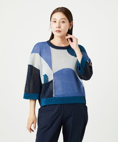 NGFHA10260 GIANNI LO GIUDICE [洗える]透かし柄インターシャプルオーバーニット