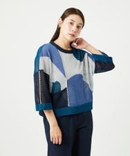 NGFHA10260 GIANNI LO GIUDICE(ジャンニ ロ ジュディチェ) [洗える]透かし柄インターシャプルオーバーニット ネイビー
