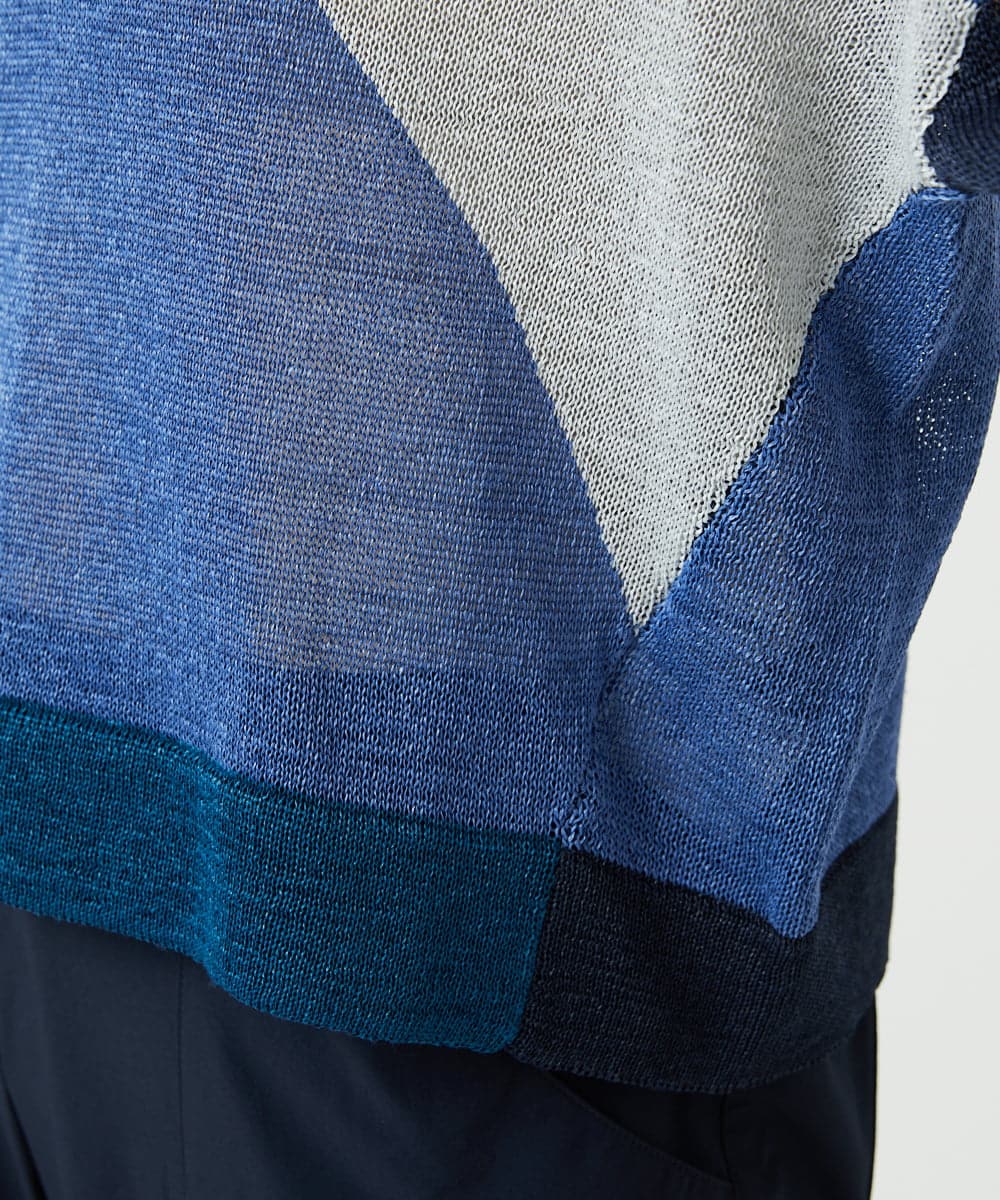 NGFHA10260 GIANNI LO GIUDICE(ジャンニ ロ ジュディチェ) [洗える]透かし柄インターシャプルオーバーニット ネイビー