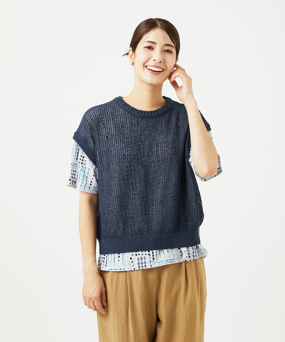NGFJB01180 GIANNI LO GIUDICE(ジャンニ ロ ジュディチェ) [洗える]Peメッシュニット ネイビー