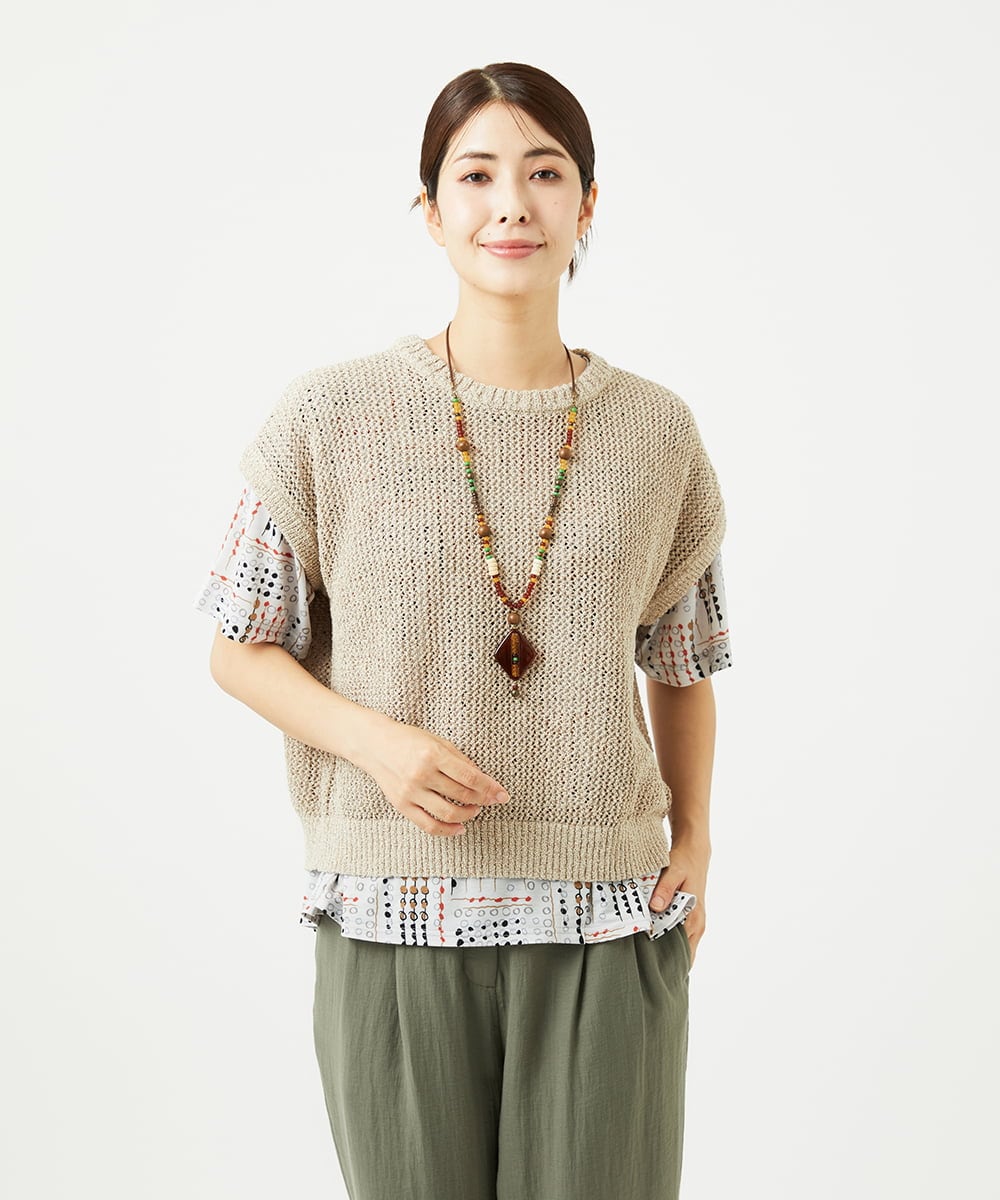 NGFJB01180 GIANNI LO GIUDICE(ジャンニ ロ ジュディチェ) [洗える]Peメッシュニット ベージュ