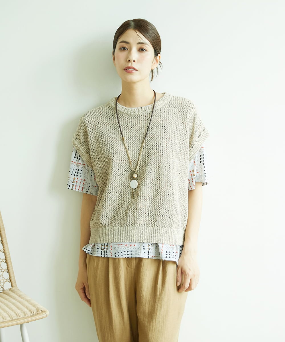 NGFJB01180 GIANNI LO GIUDICE(ジャンニ ロ ジュディチェ) [洗える]Peメッシュニット ベージュ