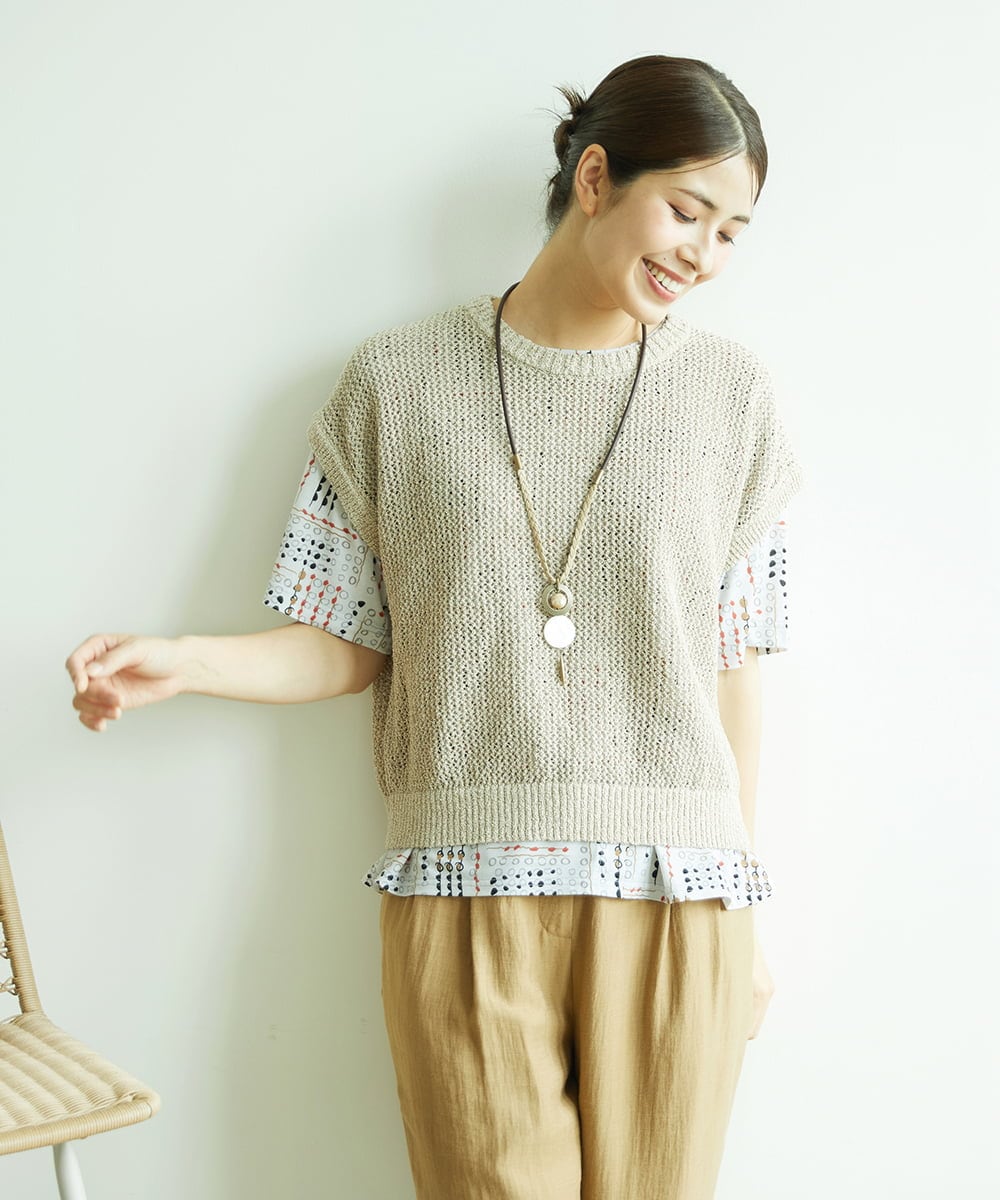 NGFJB01180 GIANNI LO GIUDICE(ジャンニ ロ ジュディチェ) [洗える]Peメッシュニット ベージュ