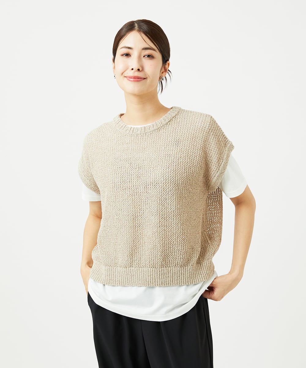 NGFJB01180 GIANNI LO GIUDICE(ジャンニ ロ ジュディチェ) [洗える]Peメッシュニット ベージュ