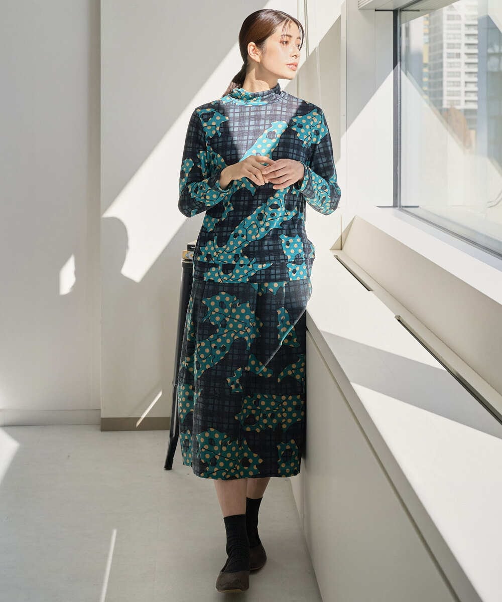 NGHAE11360 GIANNI LO GIUDICE(ジャンニ ロ ジュディチェ) [洗える・日本製]ウール混ビエライタリアプリントスカート ブルー