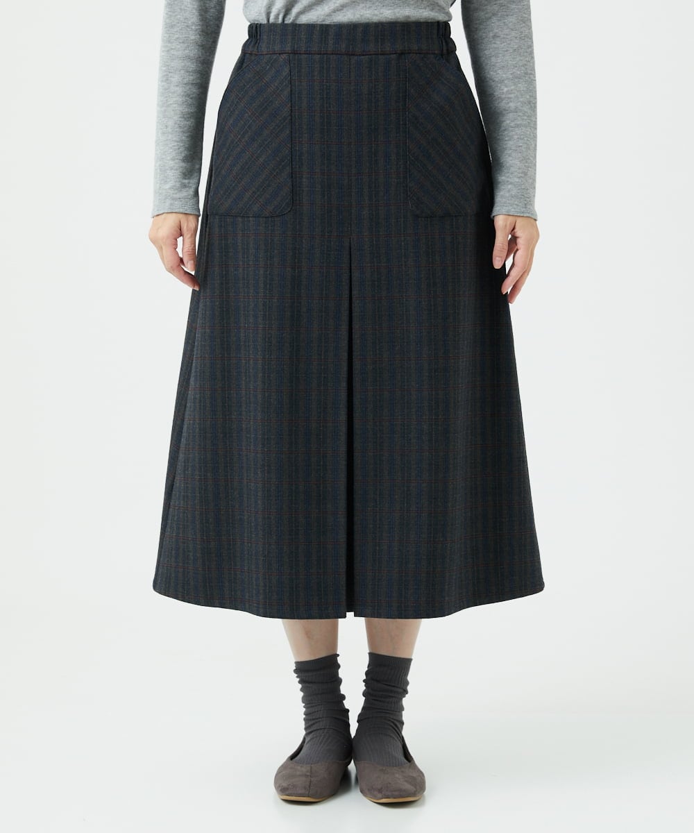 NGHAE21290 GIANNI LO GIUDICE(ジャンニ ロ ジュディチェ) [洗える]レーヨン混ストレッチチェックスカート チャコールブラウン