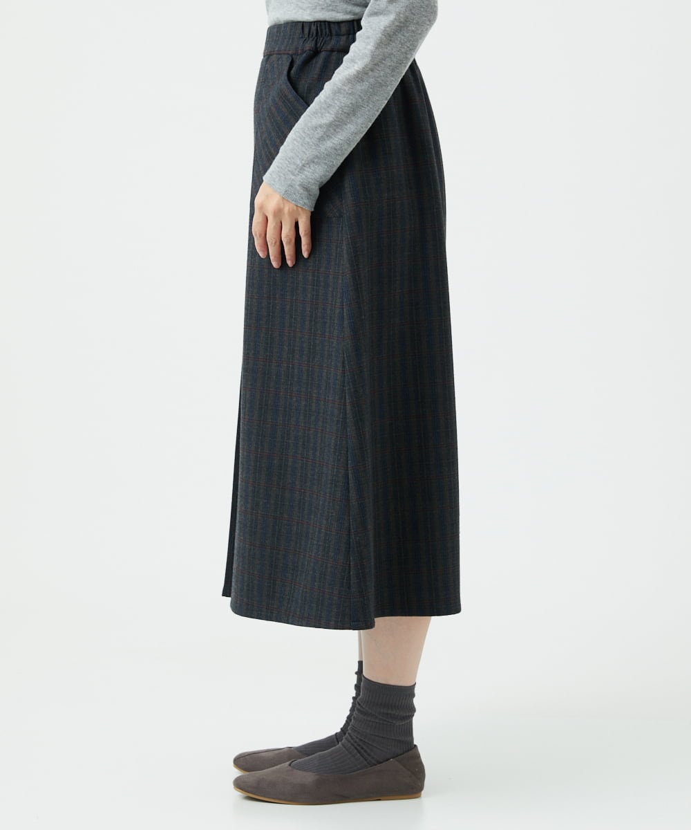 NGHAE21290 GIANNI LO GIUDICE(ジャンニ ロ ジュディチェ) [洗える]レーヨン混ストレッチチェックスカート チャコールブラウン