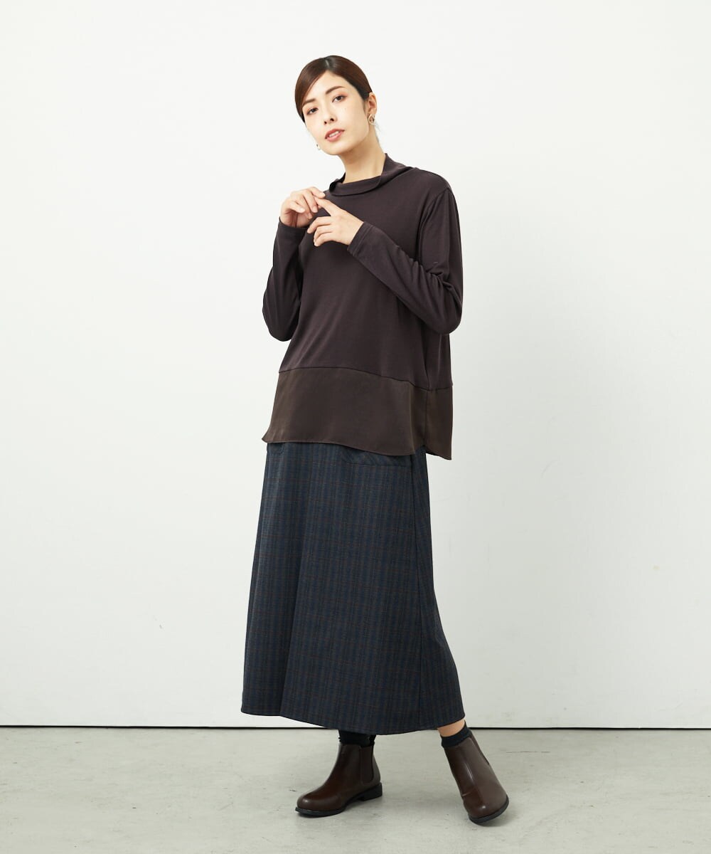 NGHAE21290 GIANNI LO GIUDICE(ジャンニ ロ ジュディチェ) [洗える]レーヨン混ストレッチチェックスカート チャコールブラウン