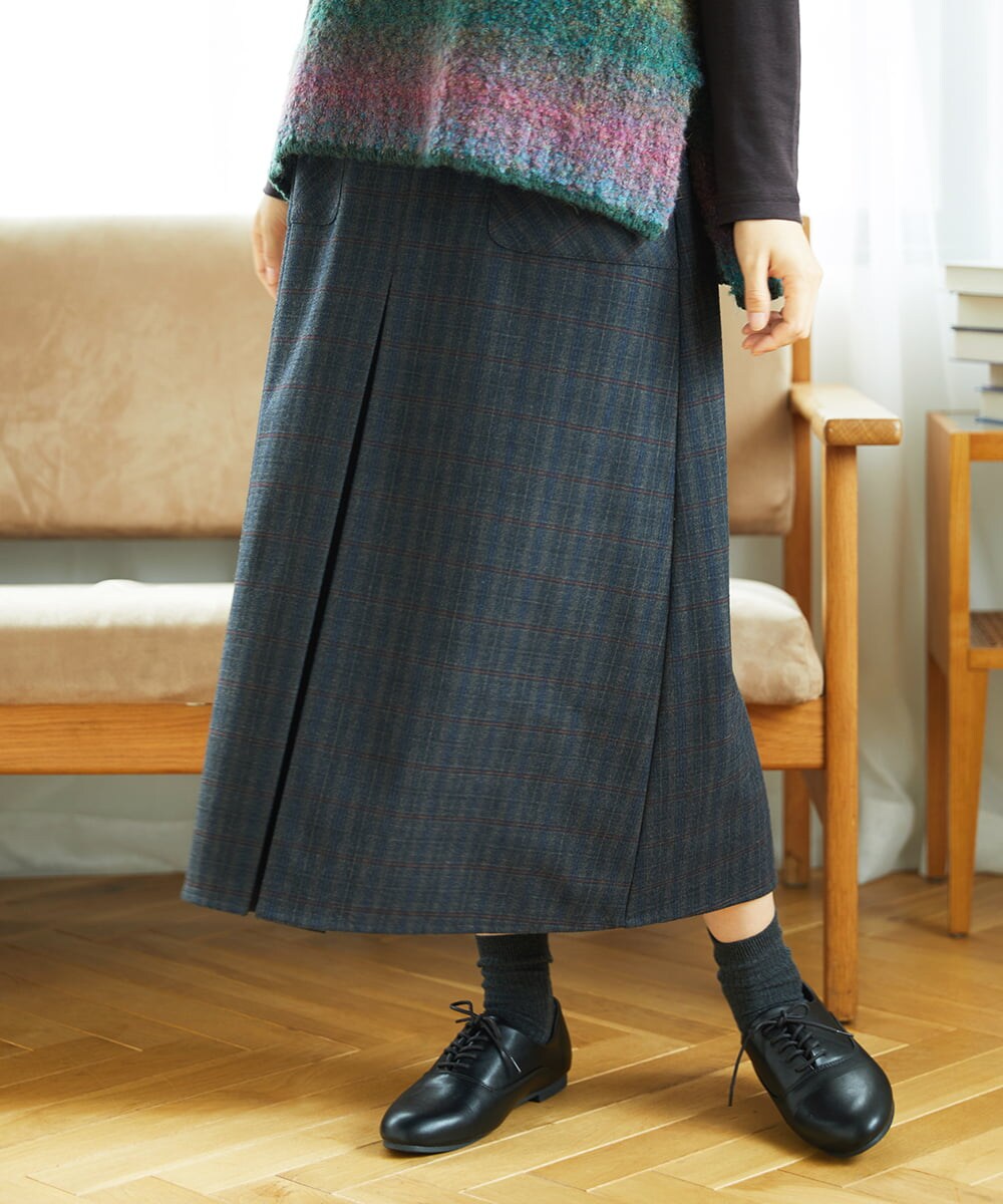 NGHAE21290 GIANNI LO GIUDICE(ジャンニ ロ ジュディチェ) [洗える]レーヨン混ストレッチチェックスカート チャコールブラウン