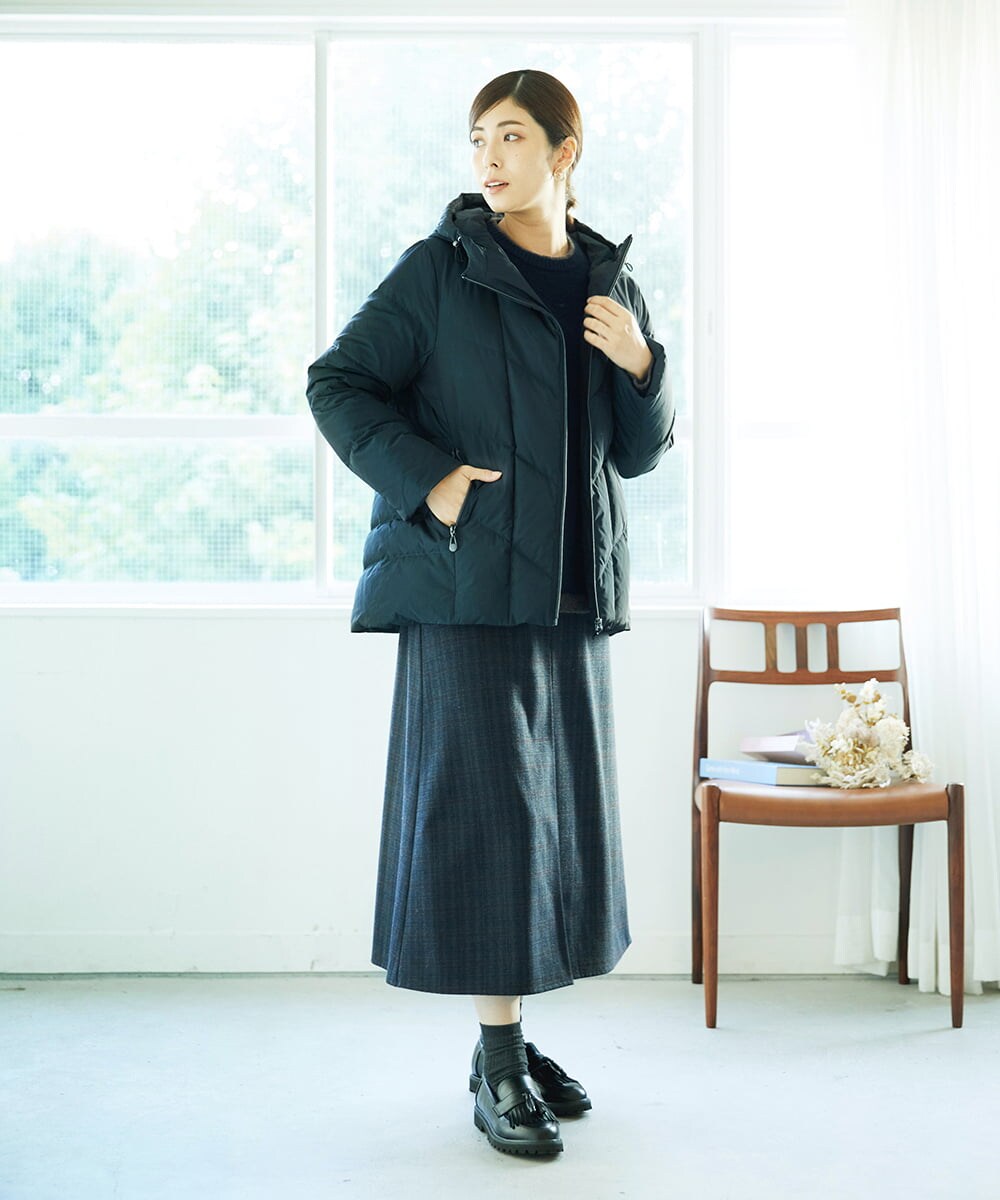 NGHAE21290 GIANNI LO GIUDICE(ジャンニ ロ ジュディチェ) [洗える]レーヨン混ストレッチチェックスカート チャコールブラウン