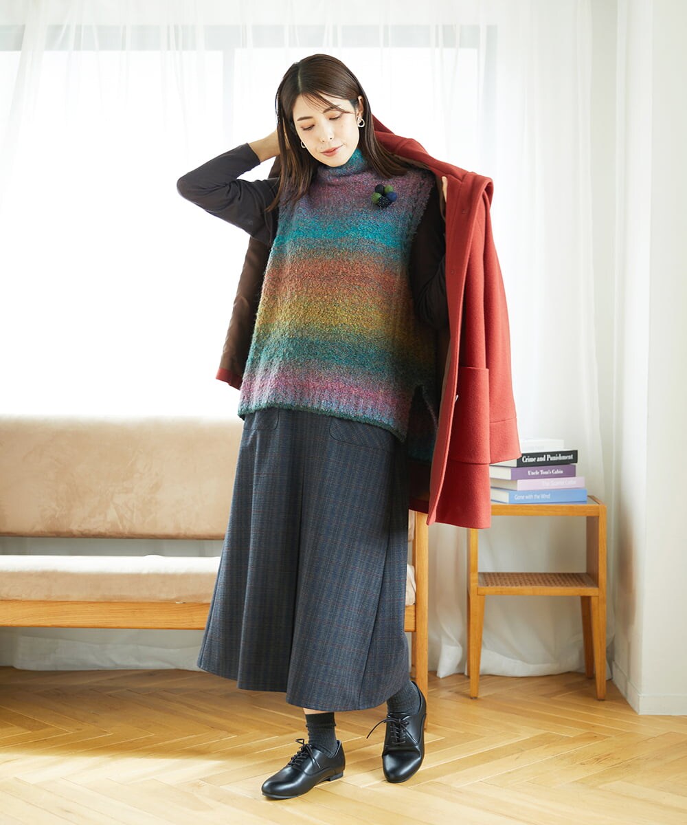 NGHAE21290 GIANNI LO GIUDICE(ジャンニ ロ ジュディチェ) [洗える]レーヨン混ストレッチチェックスカート チャコールブラウン