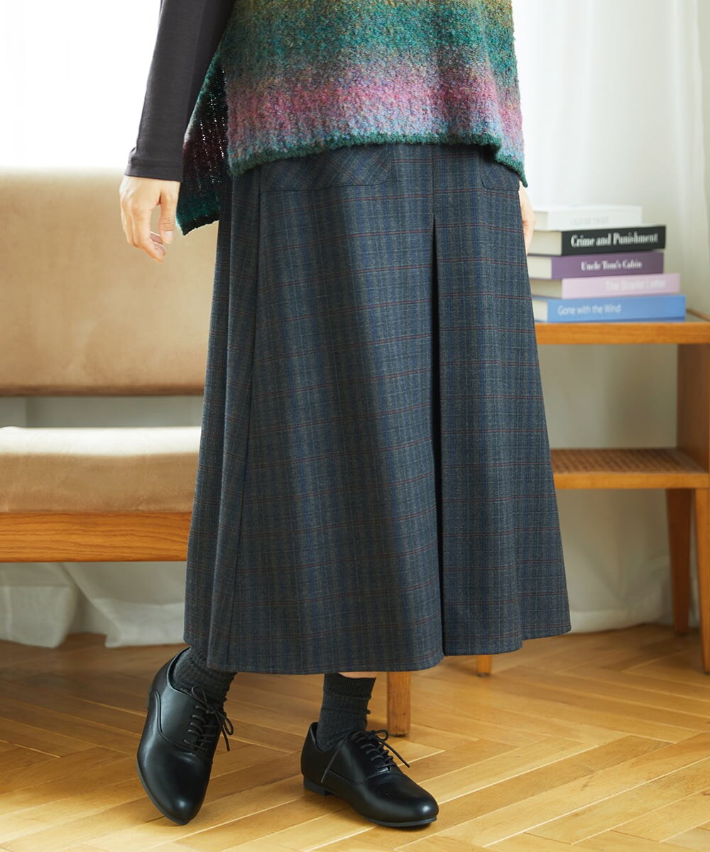 NGHAE21290 GIANNI LO GIUDICE(ジャンニ ロ ジュディチェ) [洗える]レーヨン混ストレッチチェックスカート チャコールブラウン