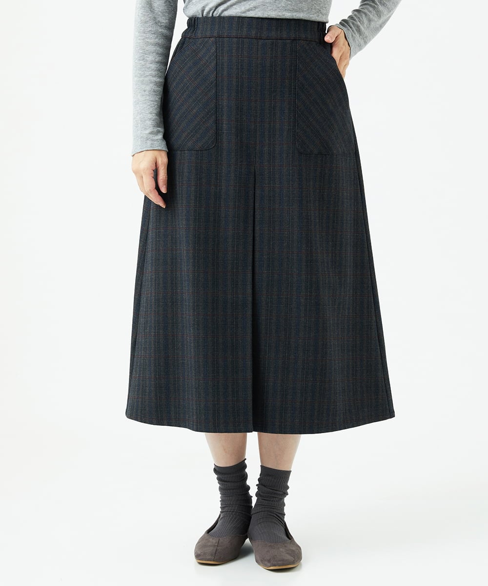 NGHAE21290 GIANNI LO GIUDICE(ジャンニ ロ ジュディチェ) [洗える]レーヨン混ストレッチチェックスカート チャコールブラウン