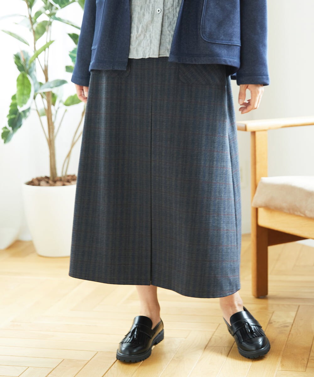 NGHAE21290 GIANNI LO GIUDICE(ジャンニ ロ ジュディチェ) [洗える]レーヨン混ストレッチチェックスカート チャコールブラウン