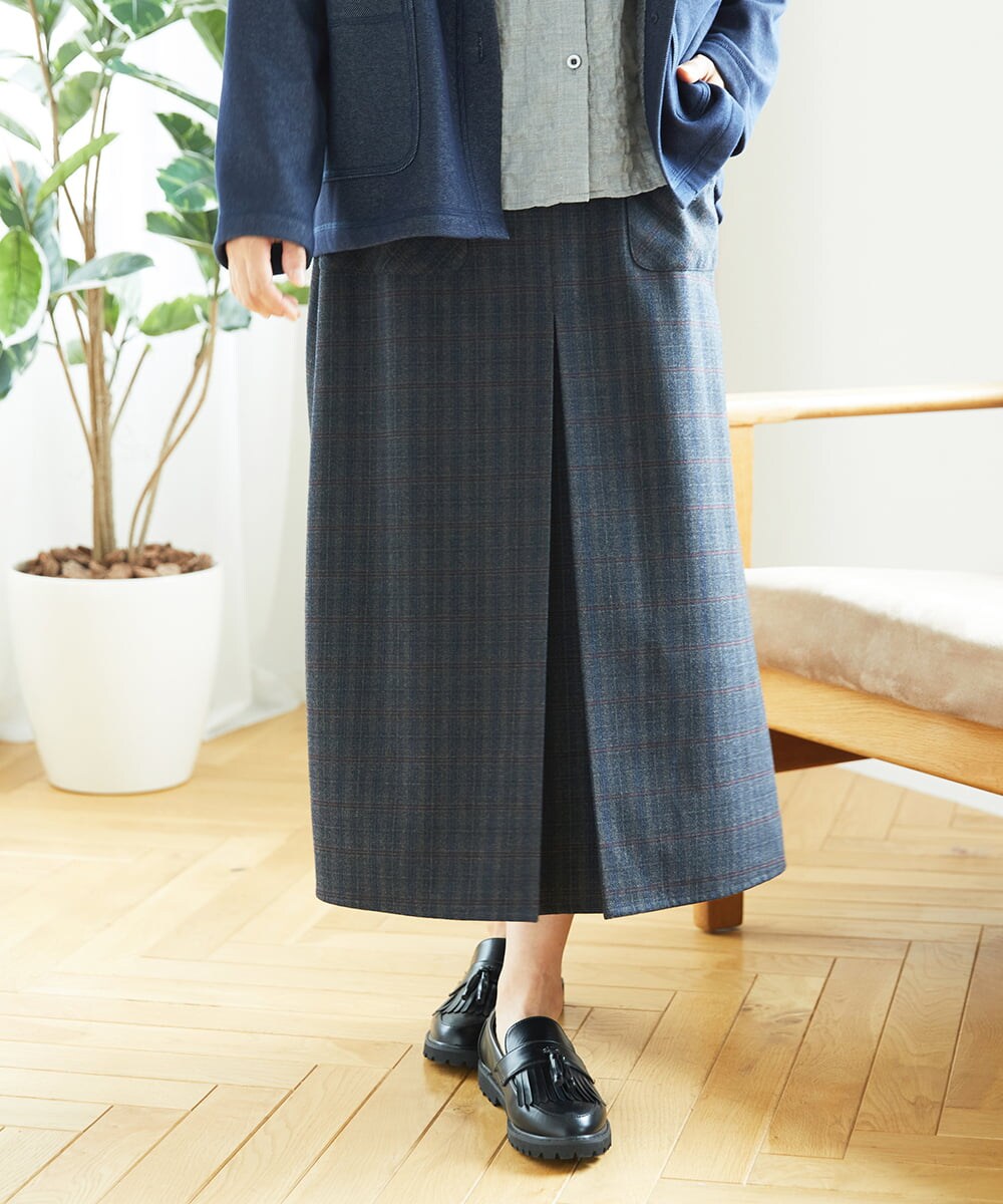 NGHAE21290 GIANNI LO GIUDICE(ジャンニ ロ ジュディチェ) [洗える]レーヨン混ストレッチチェックスカート チャコールブラウン