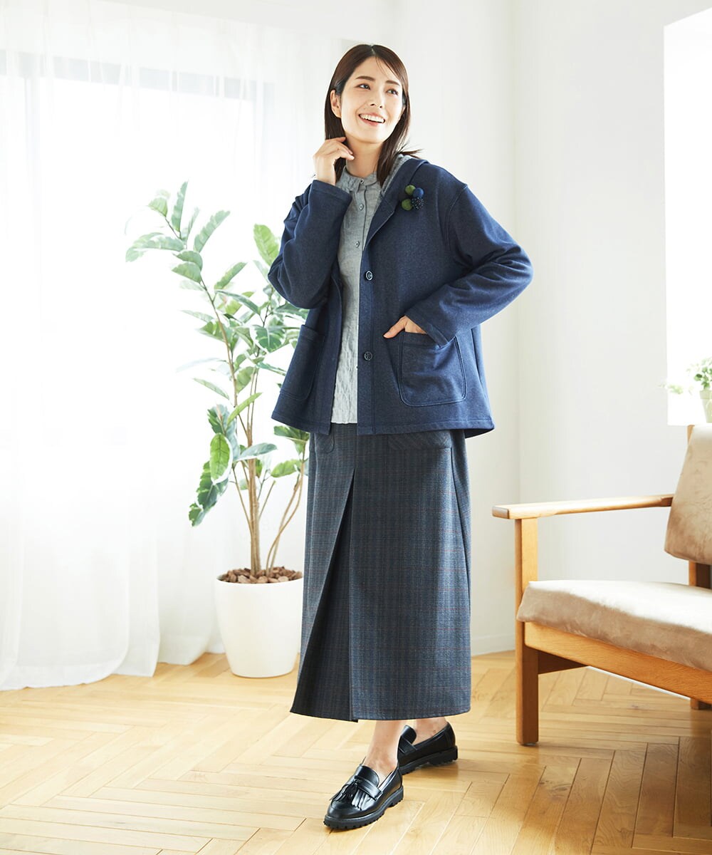 NGHAE21290 GIANNI LO GIUDICE(ジャンニ ロ ジュディチェ) [洗える]レーヨン混ストレッチチェックスカート チャコールブラウン