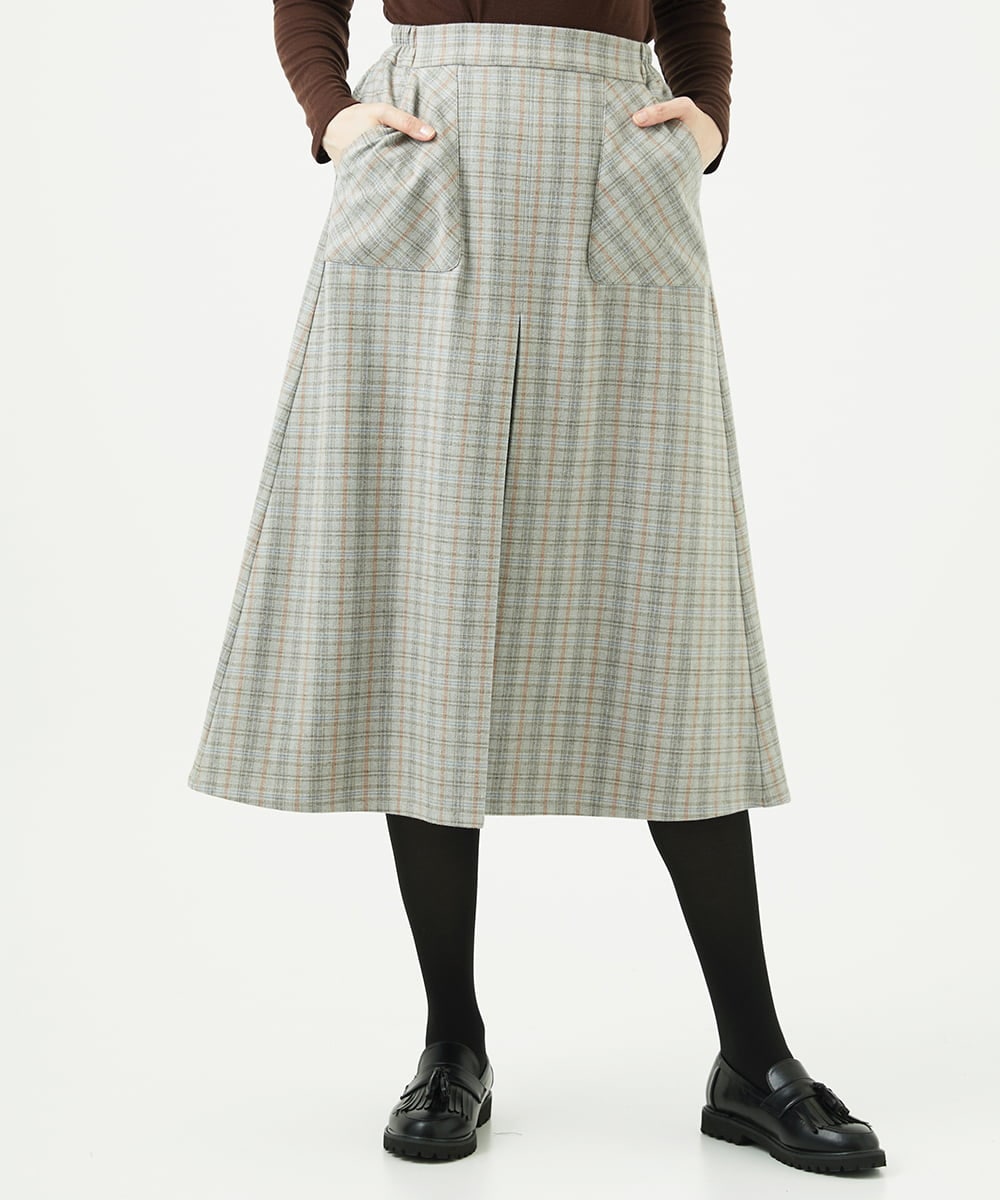 NGHAE21290 GIANNI LO GIUDICE(ジャンニ ロ ジュディチェ) [洗える]レーヨン混ストレッチチェックスカート オフベージュ