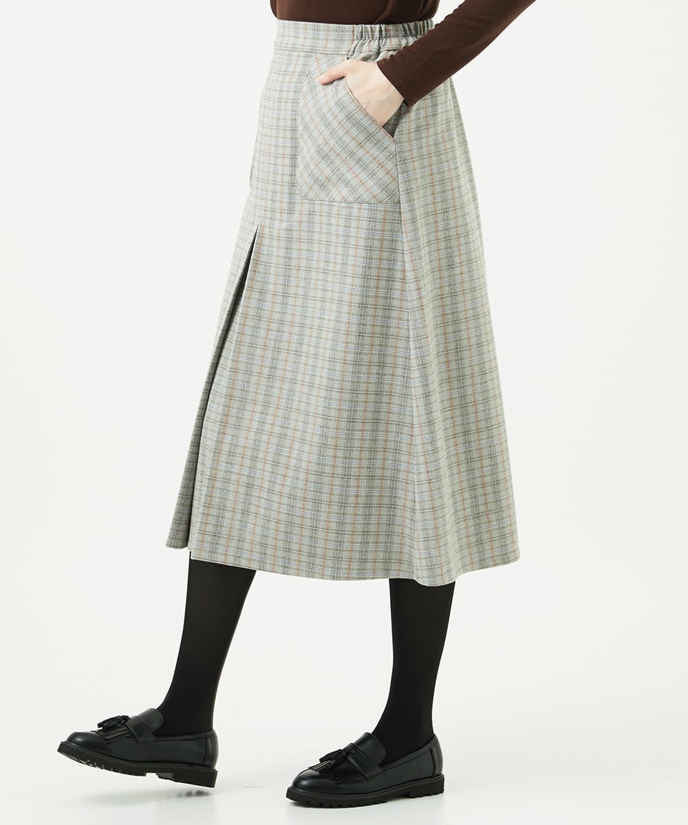 NGHAE21290 GIANNI LO GIUDICE(ジャンニ ロ ジュディチェ) [洗える]レーヨン混ストレッチチェックスカート オフベージュ