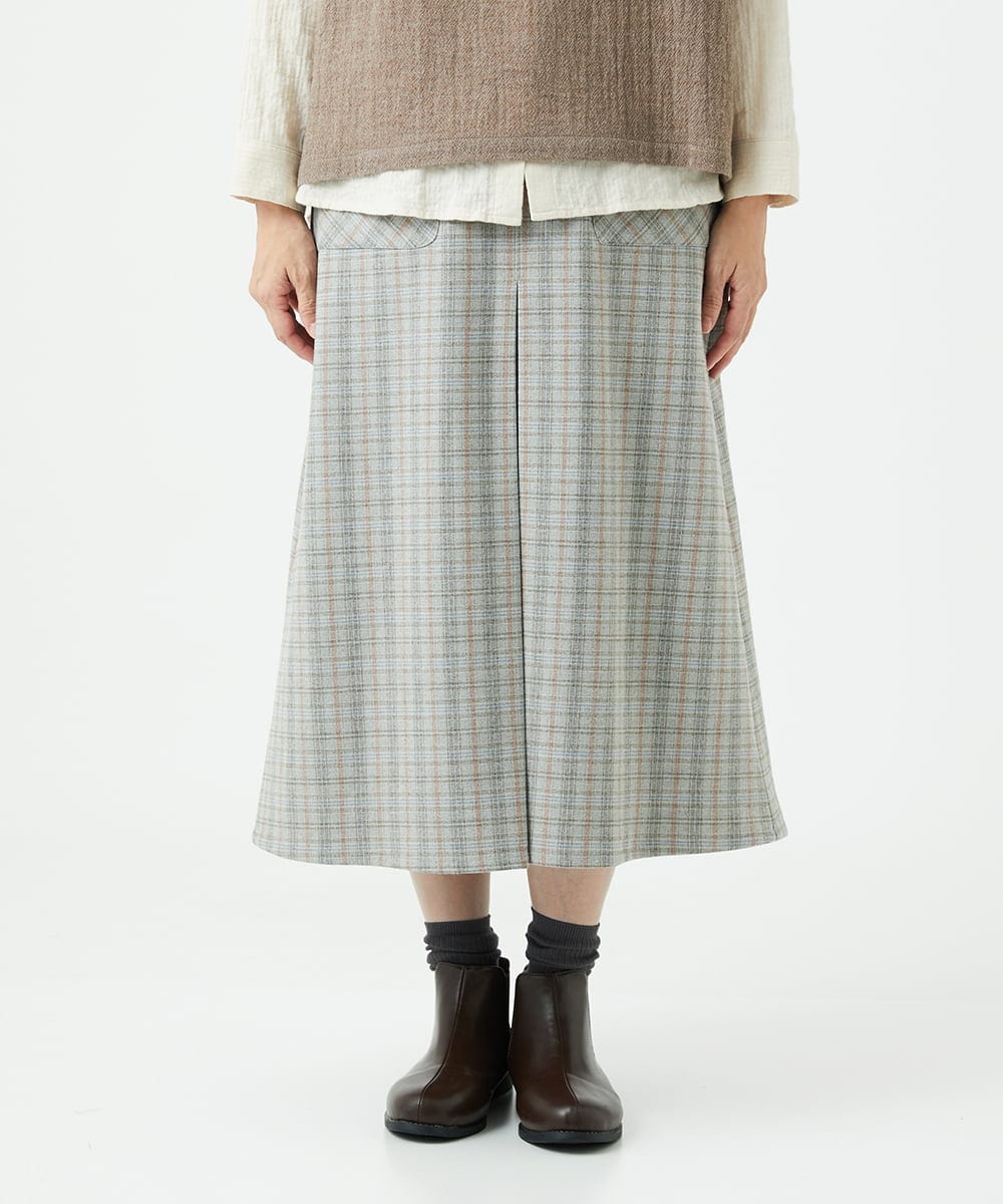 NGHAE21290 GIANNI LO GIUDICE(ジャンニ ロ ジュディチェ) [洗える]レーヨン混ストレッチチェックスカート オフベージュ