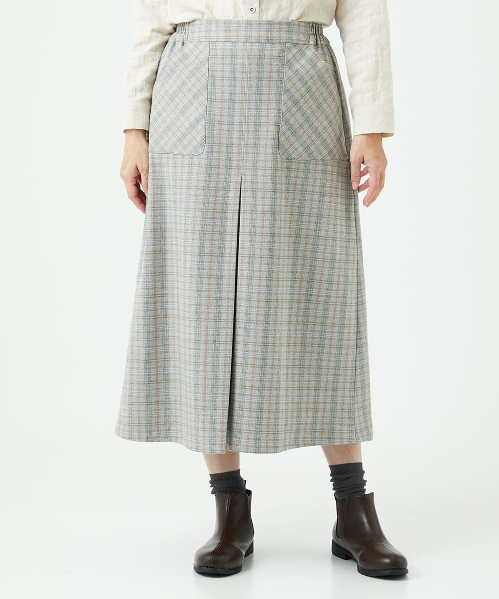 NGHAE21290 GIANNI LO GIUDICE(ジャンニ ロ ジュディチェ) [洗える]レーヨン混ストレッチチェックスカート オフベージュ