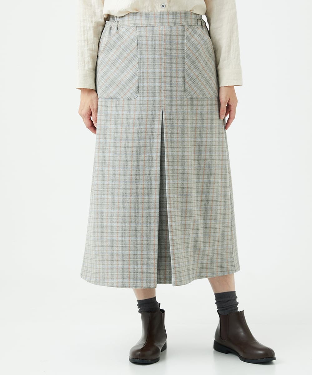 NGHAE21290 GIANNI LO GIUDICE(ジャンニ ロ ジュディチェ) [洗える]レーヨン混ストレッチチェックスカート オフベージュ