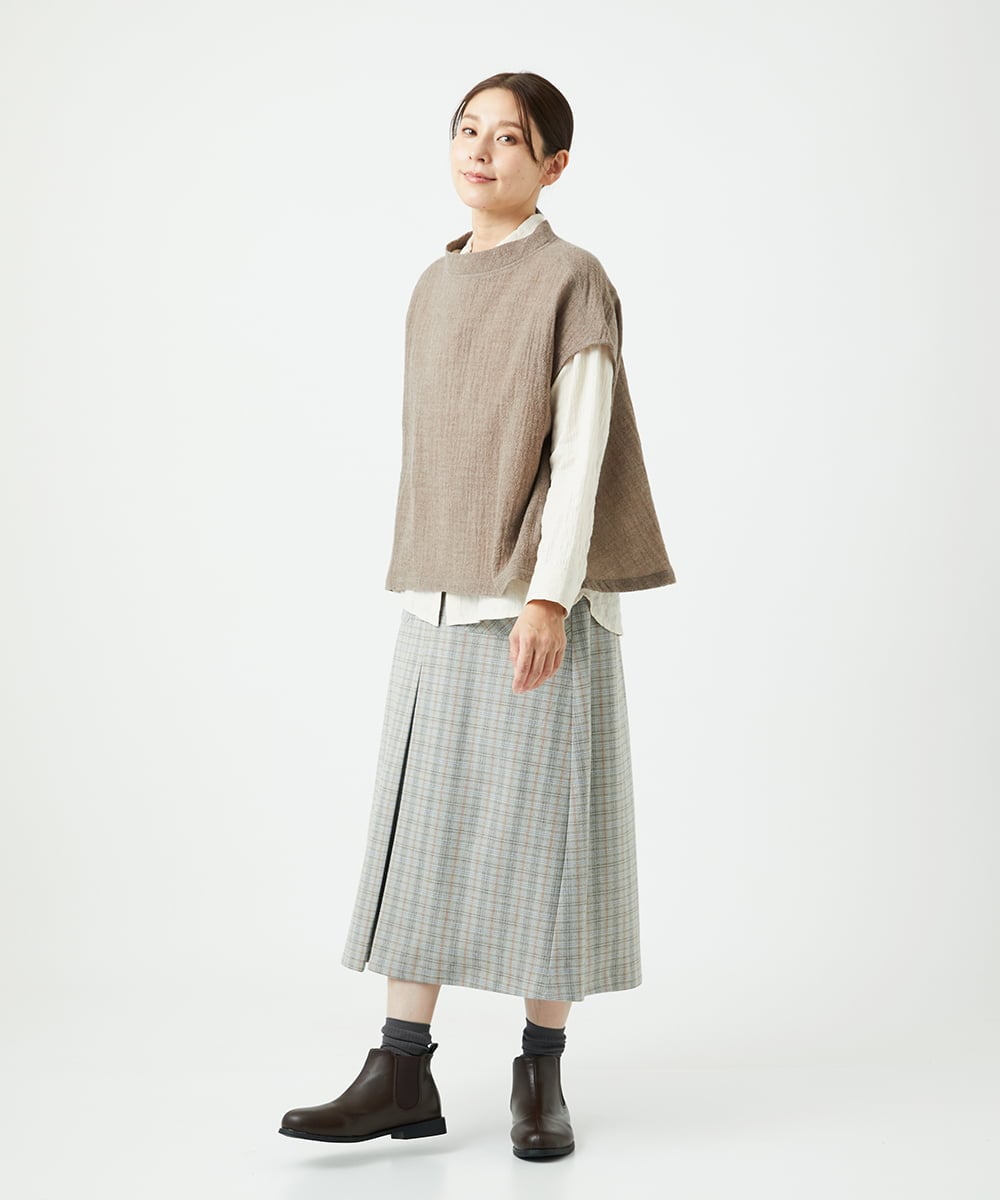 NGHAE21290 GIANNI LO GIUDICE(ジャンニ ロ ジュディチェ) [洗える]レーヨン混ストレッチチェックスカート オフベージュ