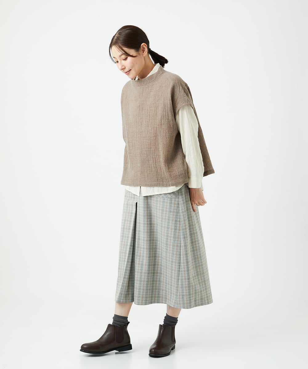 NGHAE21290 GIANNI LO GIUDICE(ジャンニ ロ ジュディチェ) [洗える]レーヨン混ストレッチチェックスカート オフベージュ