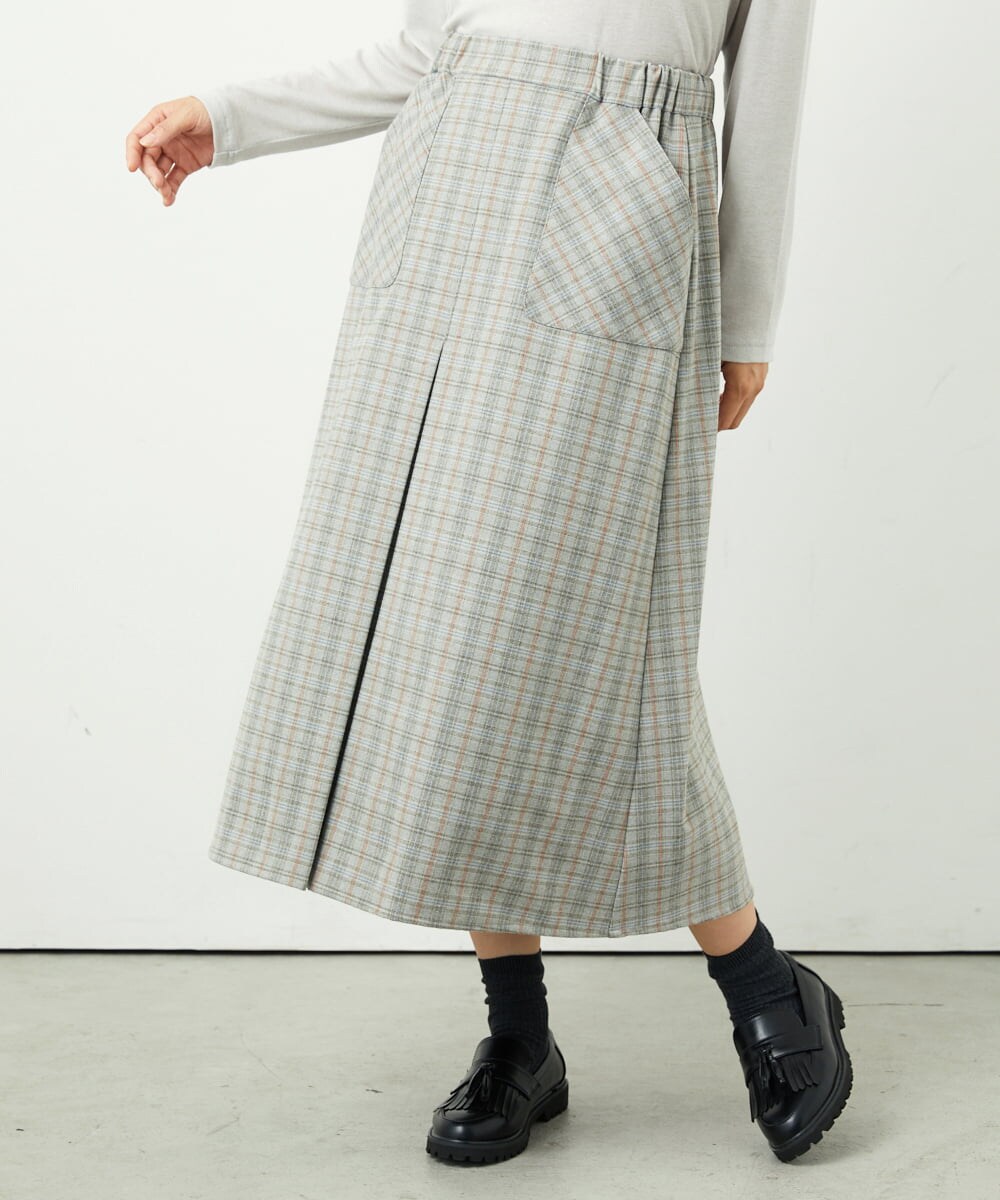 NGHAE21290 GIANNI LO GIUDICE(ジャンニ ロ ジュディチェ) [洗える]レーヨン混ストレッチチェックスカート オフベージュ