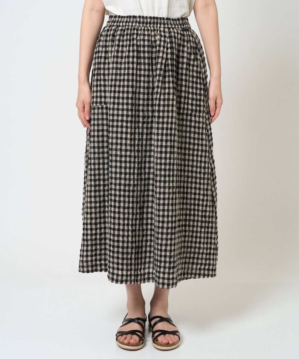 NGHGE42360 GIANNI LO GIUDICE(ジャンニ ロ ジュディチェ) [洗える]リネンコットンギンガムチェックスカート ブラック