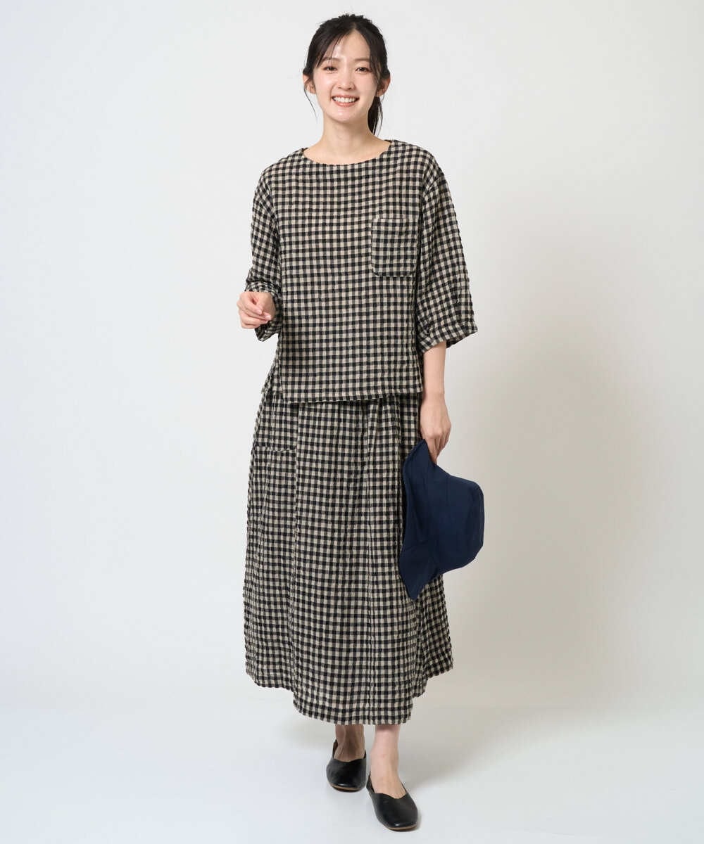 NGHGE42360 GIANNI LO GIUDICE(ジャンニ ロ ジュディチェ) [洗える]リネンコットンギンガムチェックスカート ブラック