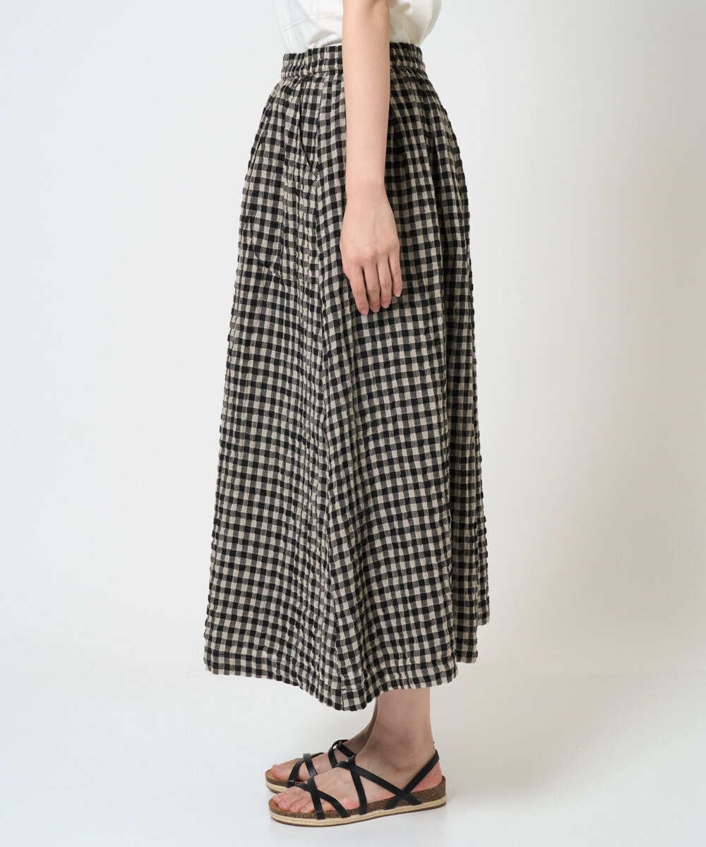 NGHGE42360 GIANNI LO GIUDICE(ジャンニ ロ ジュディチェ) [洗える]リネンコットンギンガムチェックスカート ブラック